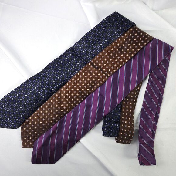 3 Tom James Geometric and Striped Silk Ties 3.25" x 58/59" - Picture 1 of 11